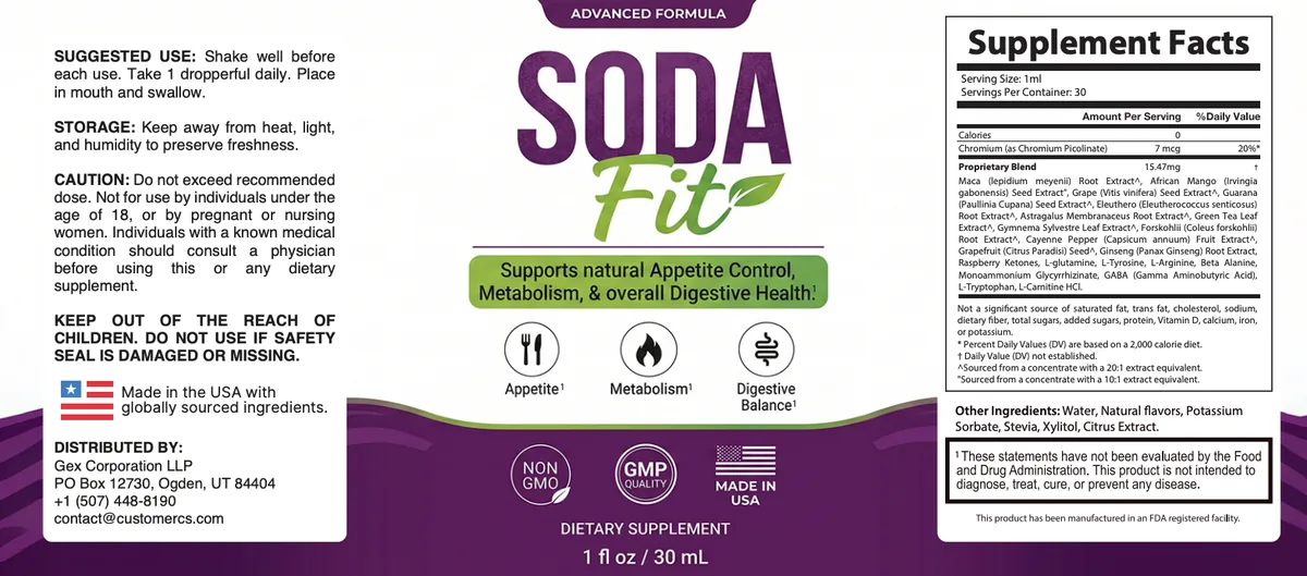 SodaFit label and supplement facts panel
